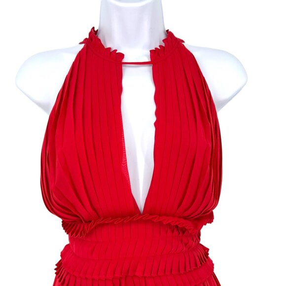 Max Studio Red Pleated Halter Dress Cocktail Party Elegant Size Medium NWT - Picture 3 of 15